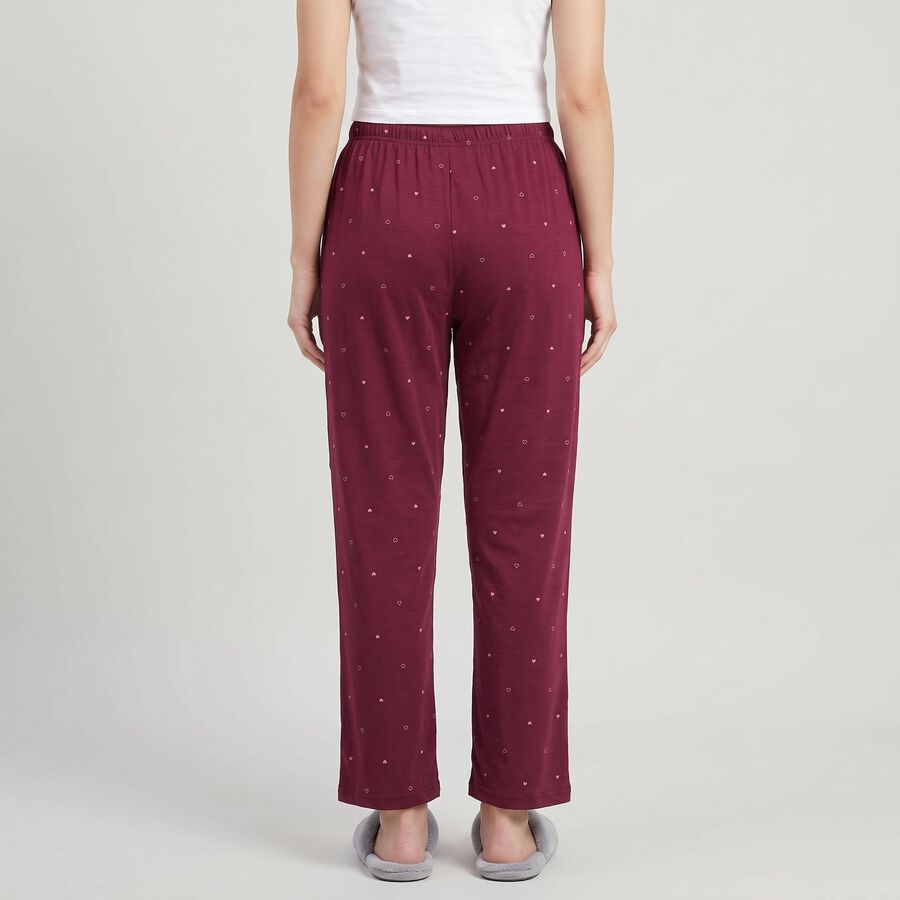 Women's Maroon Straight Fit Heart Printed Lounge Pyjama, वाइन, large