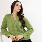 Women's Light Sage Green V-Neck Casual Cardigan, हल्का हरा, small image number null