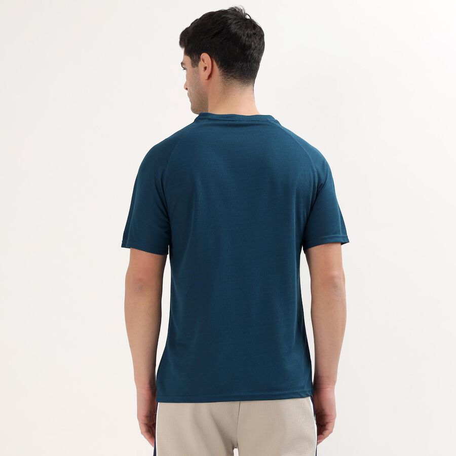 Men's Deep Teal Crew Neck Athleisure T-Shirt, टील ब्लू, large