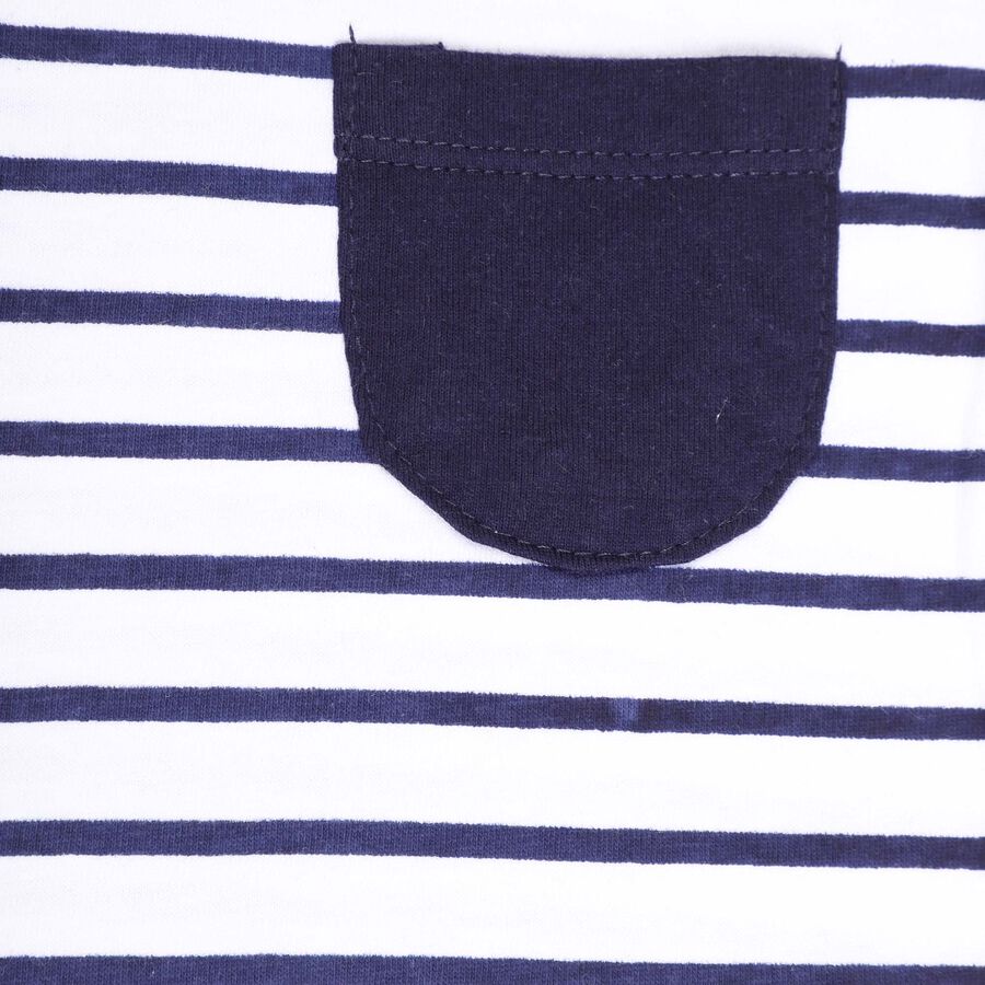 Infants Cotton Stripes T-Shirt, Navy Blue, large image number null
