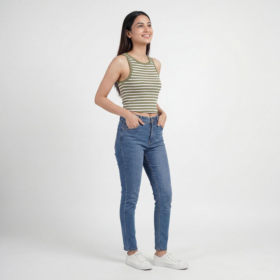 Women's Olive Round Neck Casual T-Shirt, Olive, large