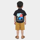 Boys' Black 100% Cotton Collar Neck Graphic Print Baba Suit, Black, small
