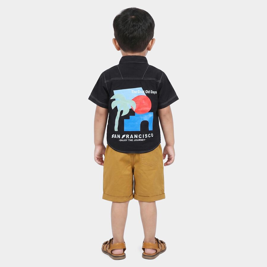 Boys' Black 100% Cotton Collar Neck Graphic Print Baba Suit, Black, large