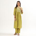 Women's Light Sage Green Round Neck Embroidered Kurta, हल्का हरा, small image number null