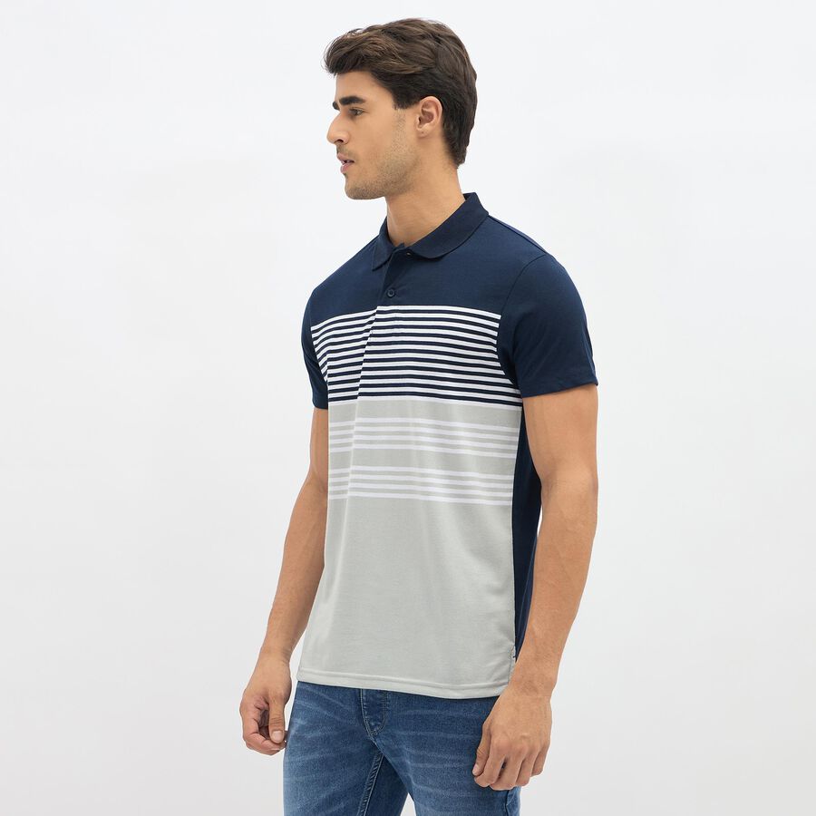 Men's Deep Midnight Navy Blue Polo Collar Casual T-Shirt, Navy Blue, large image number null