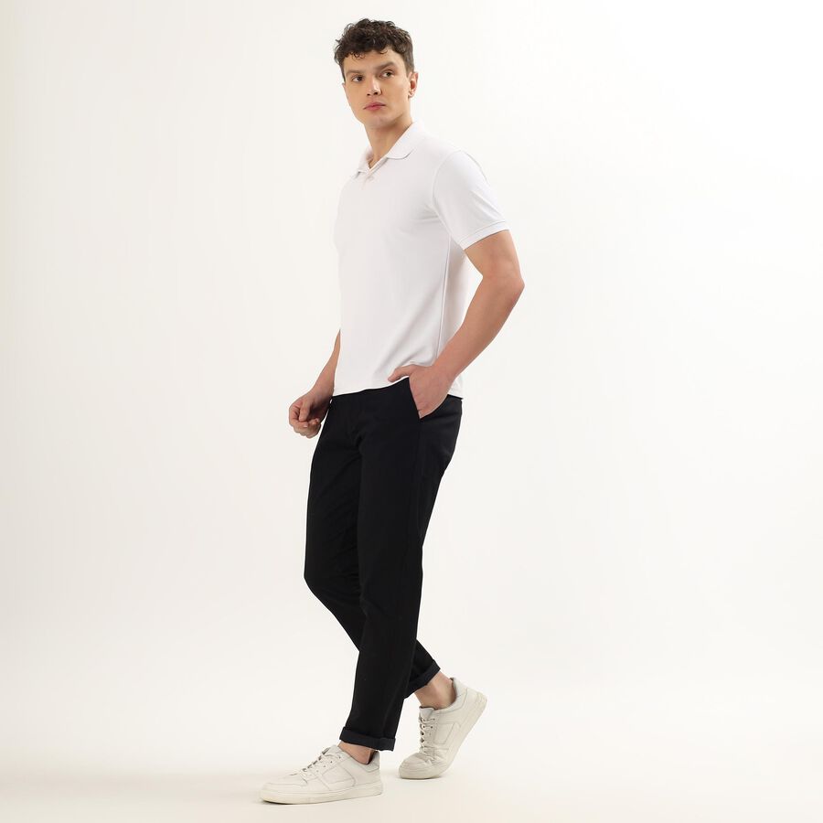 Men's Cross Pocket Slim Fit Casual Trousers, काला, large image number null