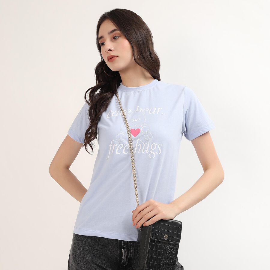Women's Light Blue Round Neck Classic T-Shirt, Light Blue, large