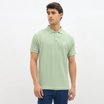 Men's Light Sage Green Polo Neck Casual T-Shirt