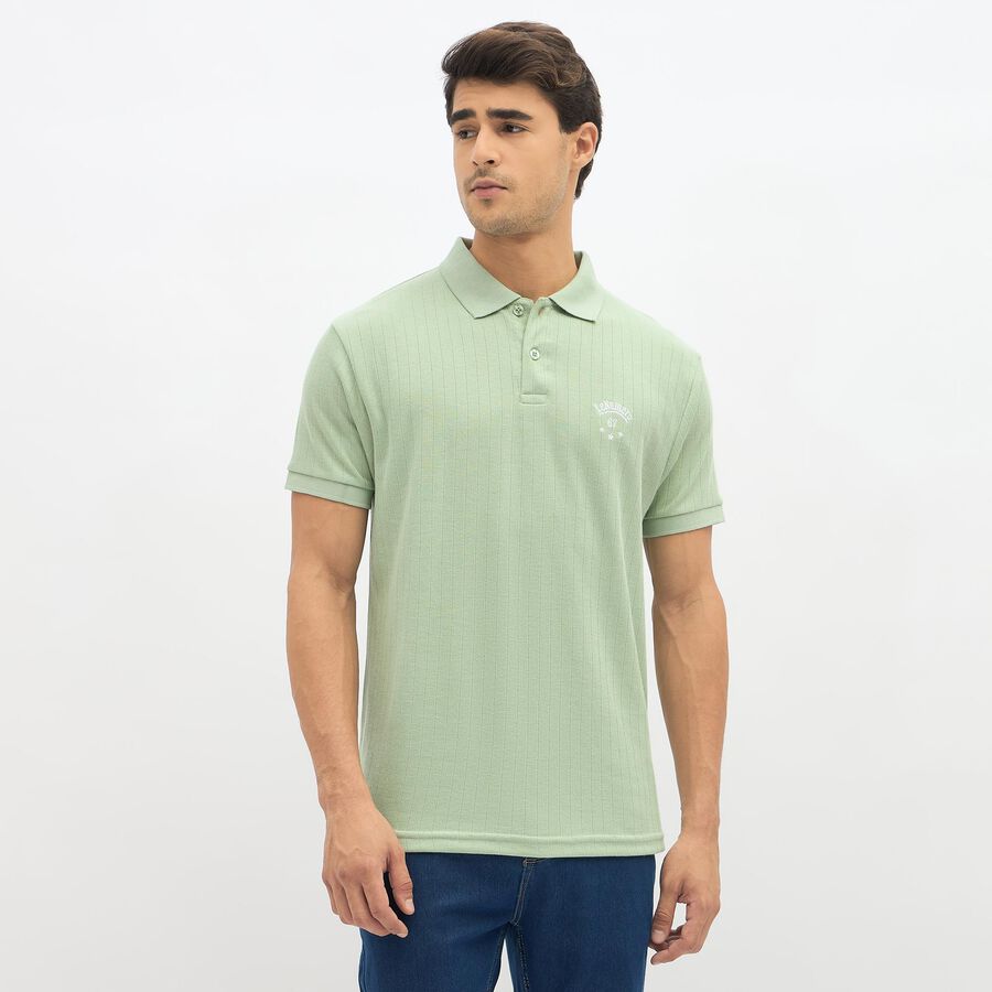 Men's Light Sage Green Polo Neck Casual T-Shirt, Light Green, large image number null
