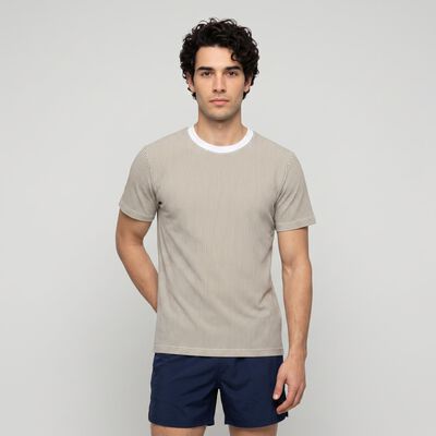 Men's Olive Green Crew Neck Striped Regular T-Shirt