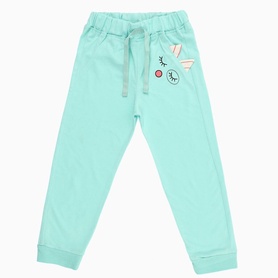 Girls Mint Green Printed Cotton Blend Pyjama, एक्वा, large image number null