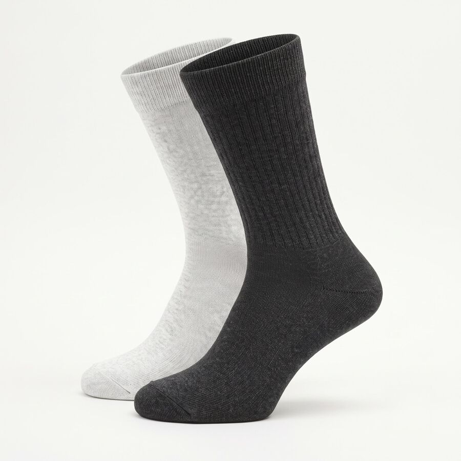 Men's Crew Length Ribbed Pack of 2 Socks ( Grey, Black ), Black, large