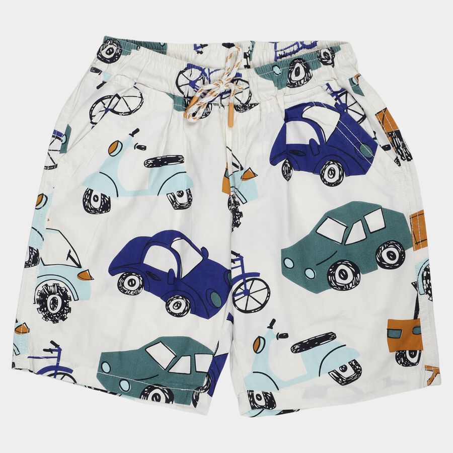Boys' White Printed Cotton Relaxed Fit Bermuda Shorts, ऑफ व्हाइट, large
