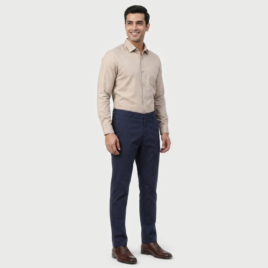 Men's Navy Blue Slim Fit Casual Trousers, गहरा नीला, large