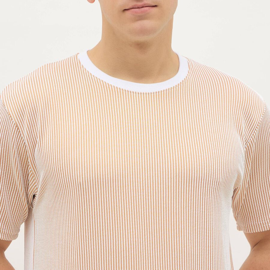 Men's Light Beige Crew Neck Athleisure Drifit T-Shirt, गहरा पीला, large