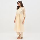Women's White Cotton Embroidered Ethnic Set, Off White, small image number null