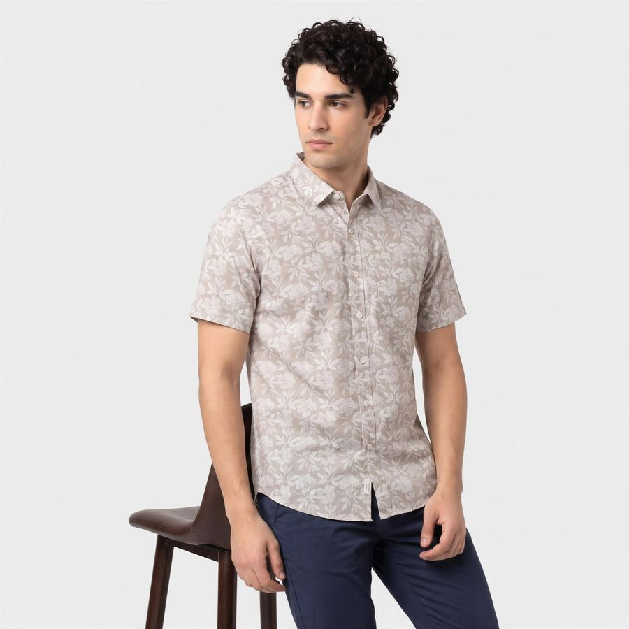 Men's Peach Cotton Floral Casual Shirt, Peach, large
