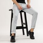 Men's Light Grey Slim Fit Flat-Front Casual Trousers, हल्का नीला, small image number null