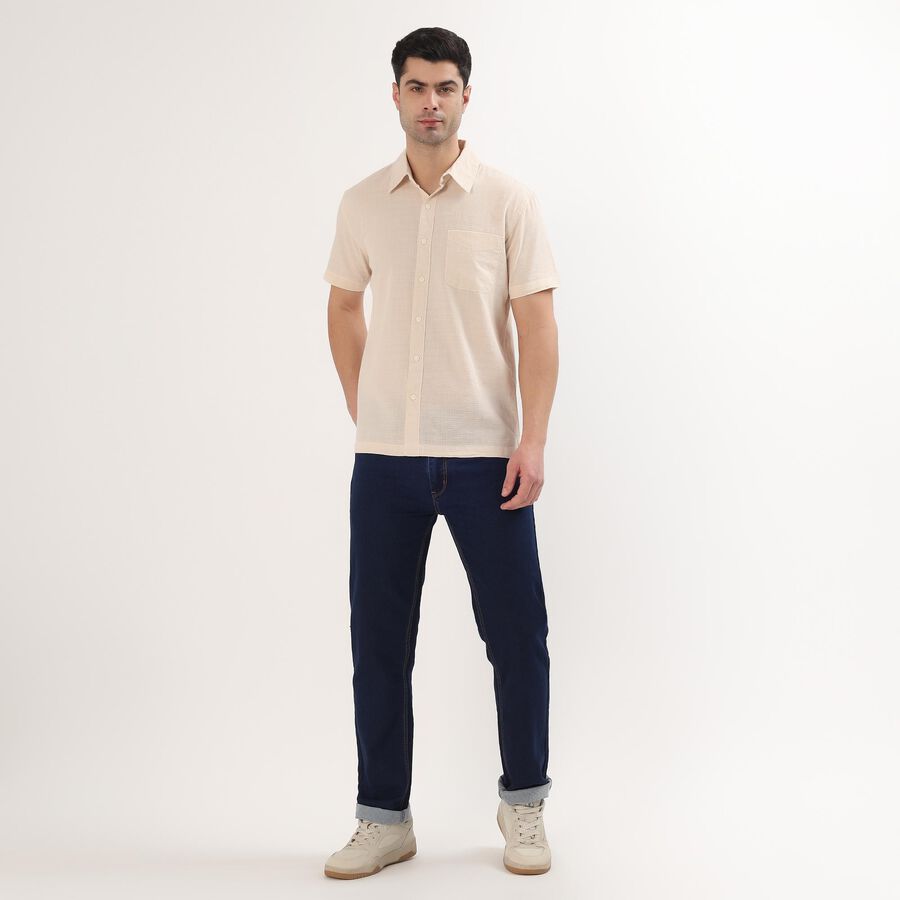 Men's Peach Cotton Half Sleeve Spread Collar Casual Shirt, पीच, large