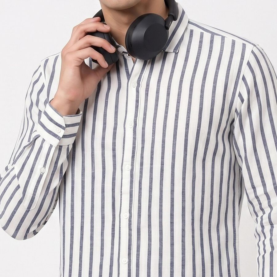 Men's Dark Blue Cotton Long Sleeve Spread Collar Regular Fit Casual Shirt, गहरा नीला, large