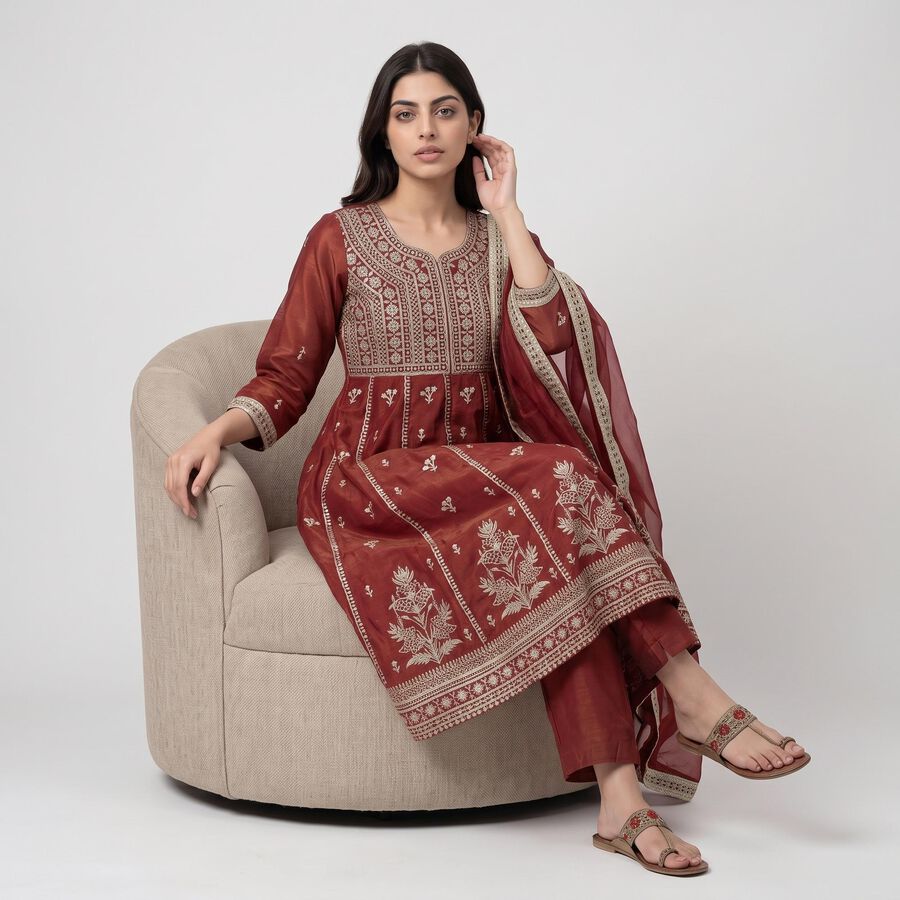 Women's Wine Ethnic Set, Wine, large