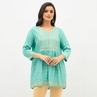 Women's Bright Aqua Blue Round Neck Embroidered Kurti, Aqua, small image number null