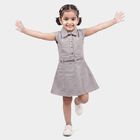Girls' Grey Shirt Style Belted Frock, हल्का ग्रे, small