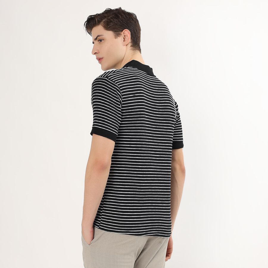Men's Jet Black Polo Collar Casual T-Shirt, काला, large