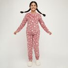 Girls' Dusty Rose Heart Printed Fleece Winter Pyjama, Pink, small image number null