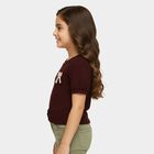 Girls' Maroon Mock Neck Ruffle Detail T-Shirt, Wine, small