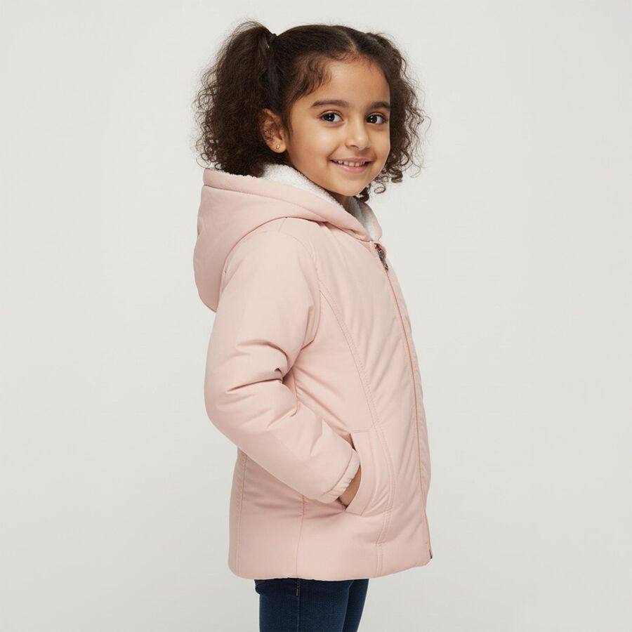 Girls Light Pink Round Casual Jacket, Light Pink, large image number null