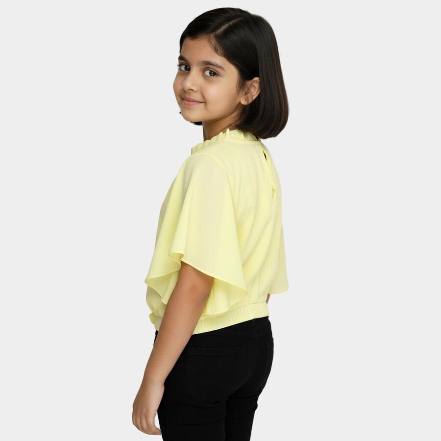 Girls Bright Yellow Round Neck Casual T-Shirt, Yellow, large image number null
