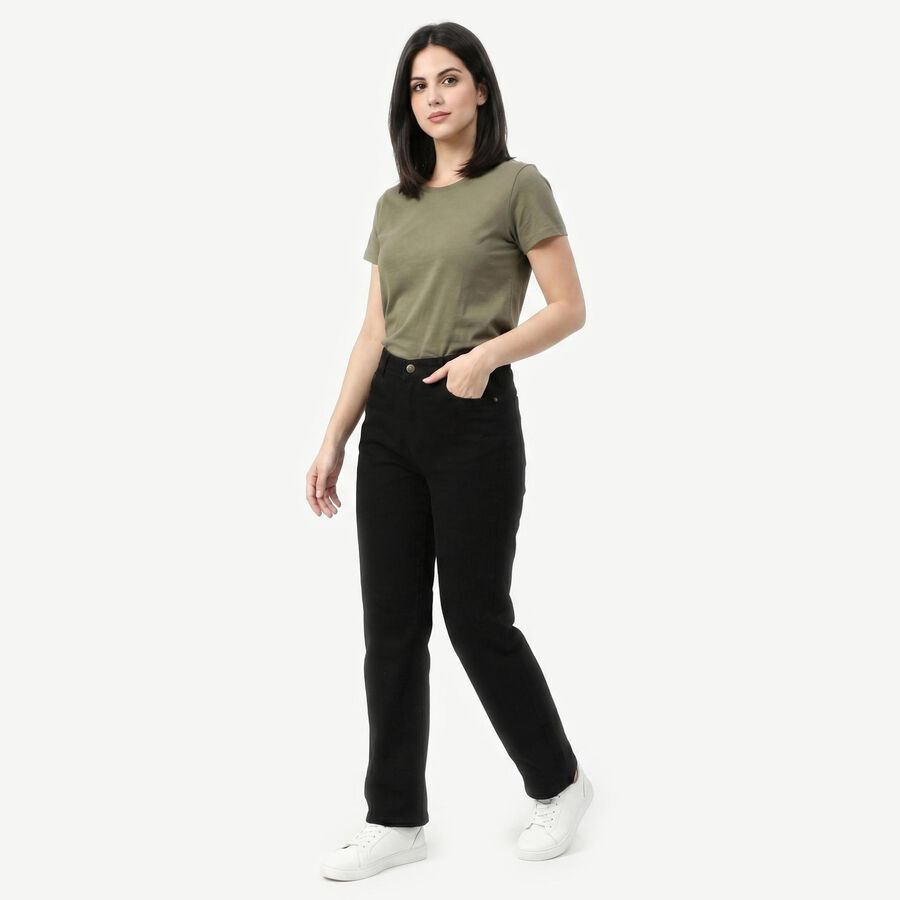 Women's Black Straight Fit Solid Jeans, Black, large