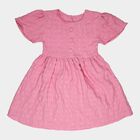 Girls' Pink Round Neck Sleeveless Fit and Flare Dress, Light Pink, small