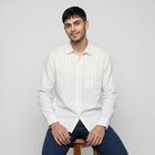 Men's White Cotton Striped Shirt, White, small
