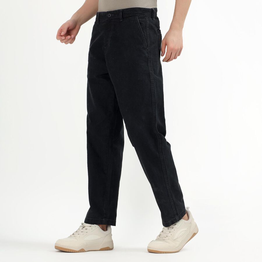 Men's 100% Cotton Slim Fit Casual Trousers, काला, large