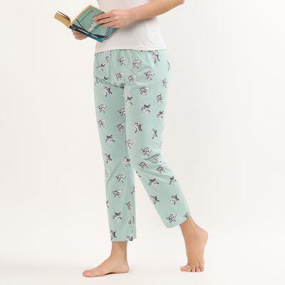 Women's Light Sage Green Regular Fit Solid Cotton Pyjama