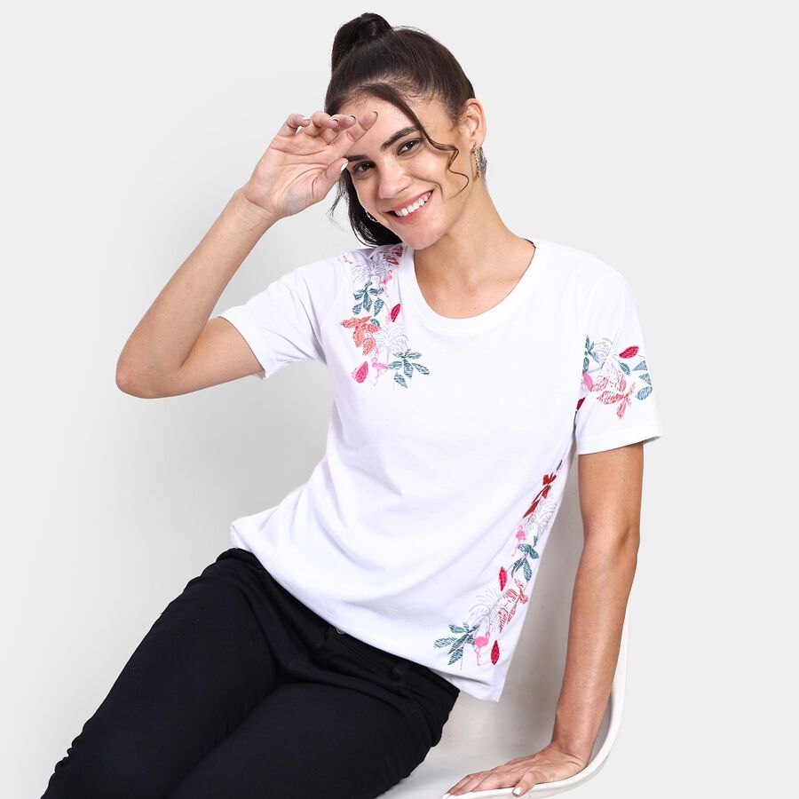 Ladies' Round Neck T-Shirt , सफ़ेद, large image number null