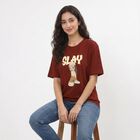 Women's Rust Cotton Round Neck Regular T-Shirt, रस्ट, small