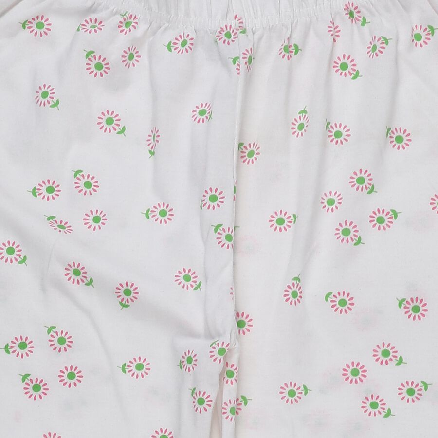 Girls Off White Regular Fit Floral Printed Pyjama, Off White, large