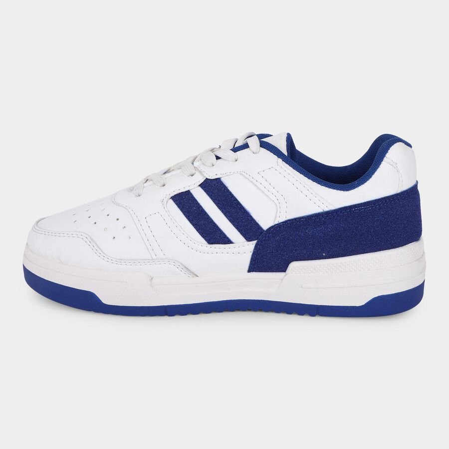 Men's Bright White and Deep Royal Blue Lace-Up Casual Sneakers, Blue, large