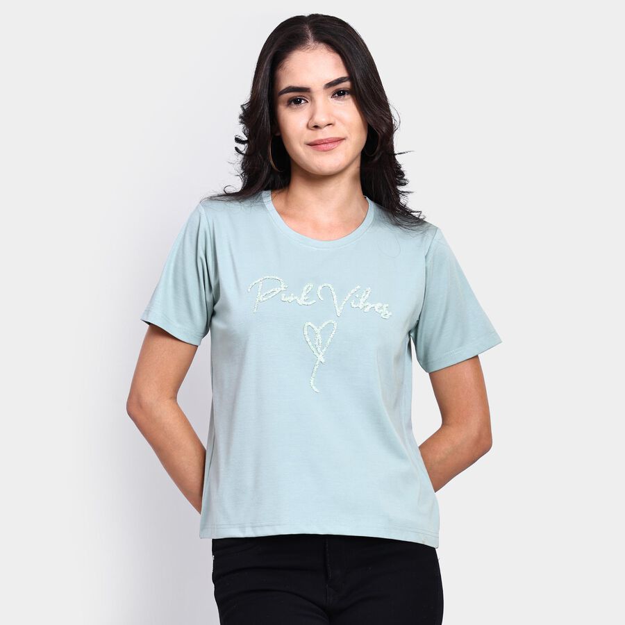 Ladies' Round Neck T-Shirt , हल्का हरा, large image number null