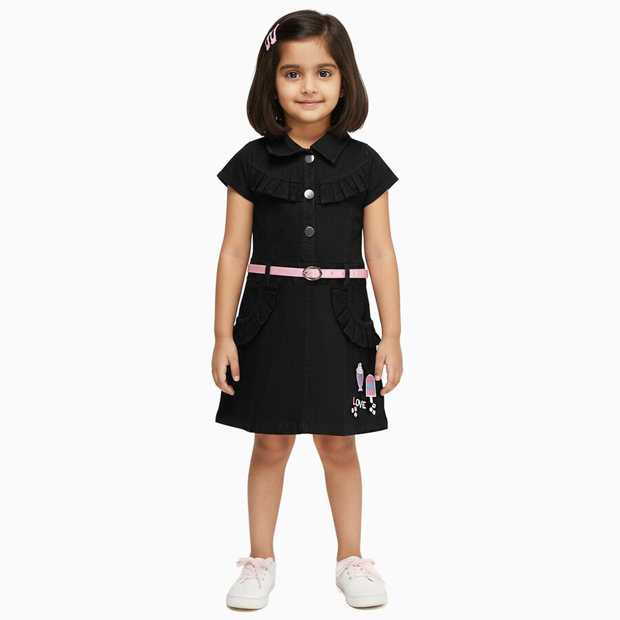 Girls' Cotton Blend Sleeveless Casual Frock, Black, large