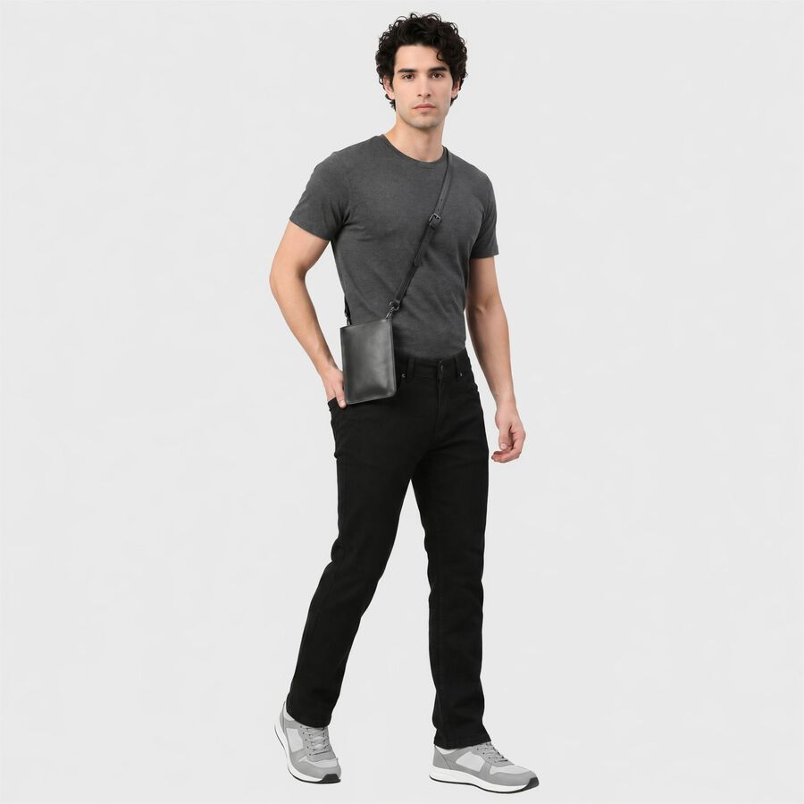 Men's Black Slim Fit Solid Jeans, काला, large
