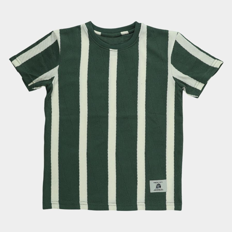 Boys Green Crew Neck Casual Half Sleeves T-Shirt, Dark Green, large