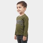Boys Olive Green Cotton Blend Round Neck Regular T-Shirt, Olive, small