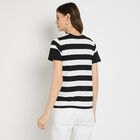 Ladies'  Stripes Round Neck T-Shirt, काला, small image number null