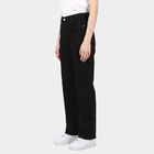Women's Black Straight Fit Solid Jeans, काला, small