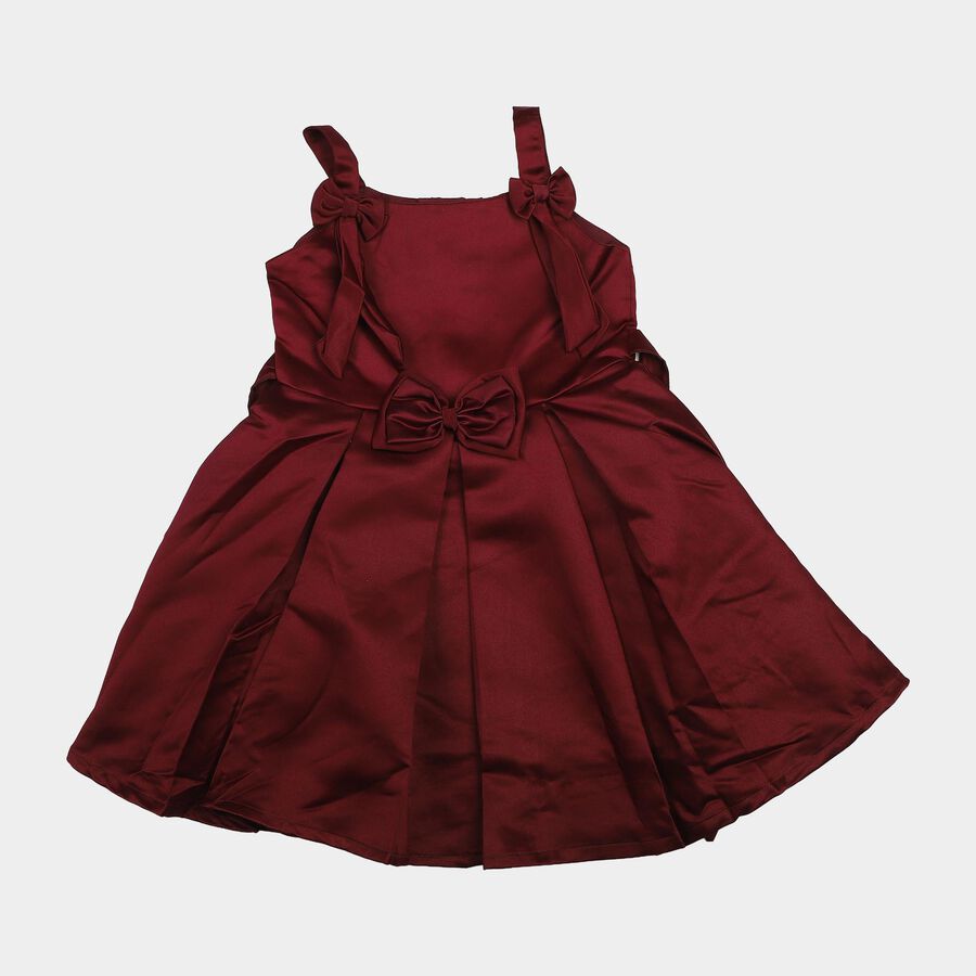 Girls' Maroon Fit and Flare Bow Detail Party Wear Frock, वाइन, large