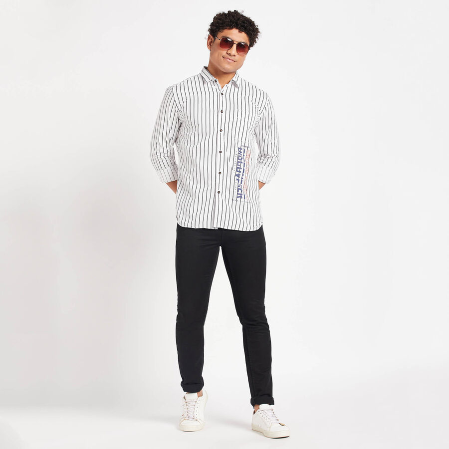 Cotton Stripes Casual Shirt, White, large image number null